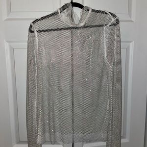 Long sleeve mesh rhinestone top